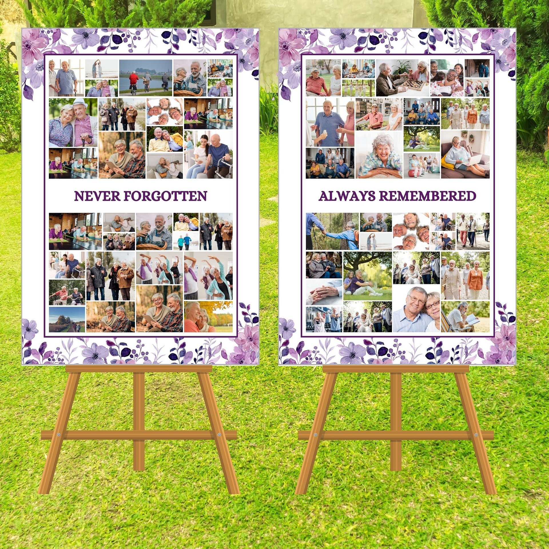 Purple Flowers Funeral Photo Collage Sign Set Canva Template product image (4)