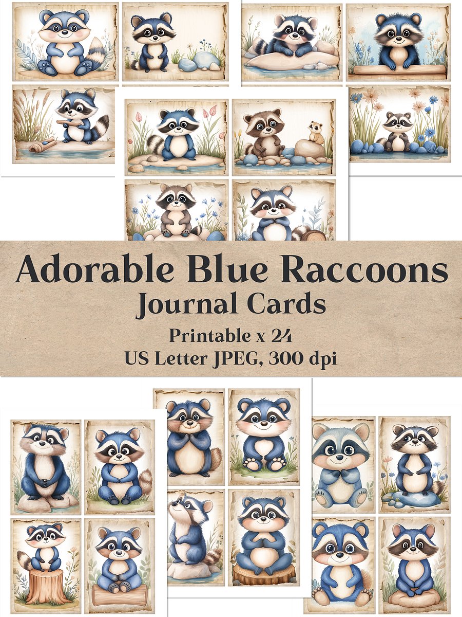 Adorable Blue Raccoons Journal Cards product image (1)