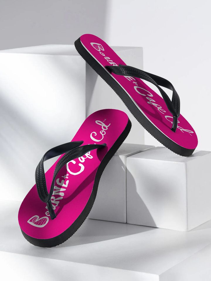 BOURNE to Flip Flop™ | Cape Cod Vibes for Your Soles | Horizontal Logo Sandals | White Logo on Vibrant Pink product image (2)