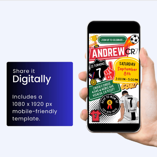 CR7 Cristiano Ronaldo Birthday Invitation | Soccer Theme | Editable Canva Template product image (2)