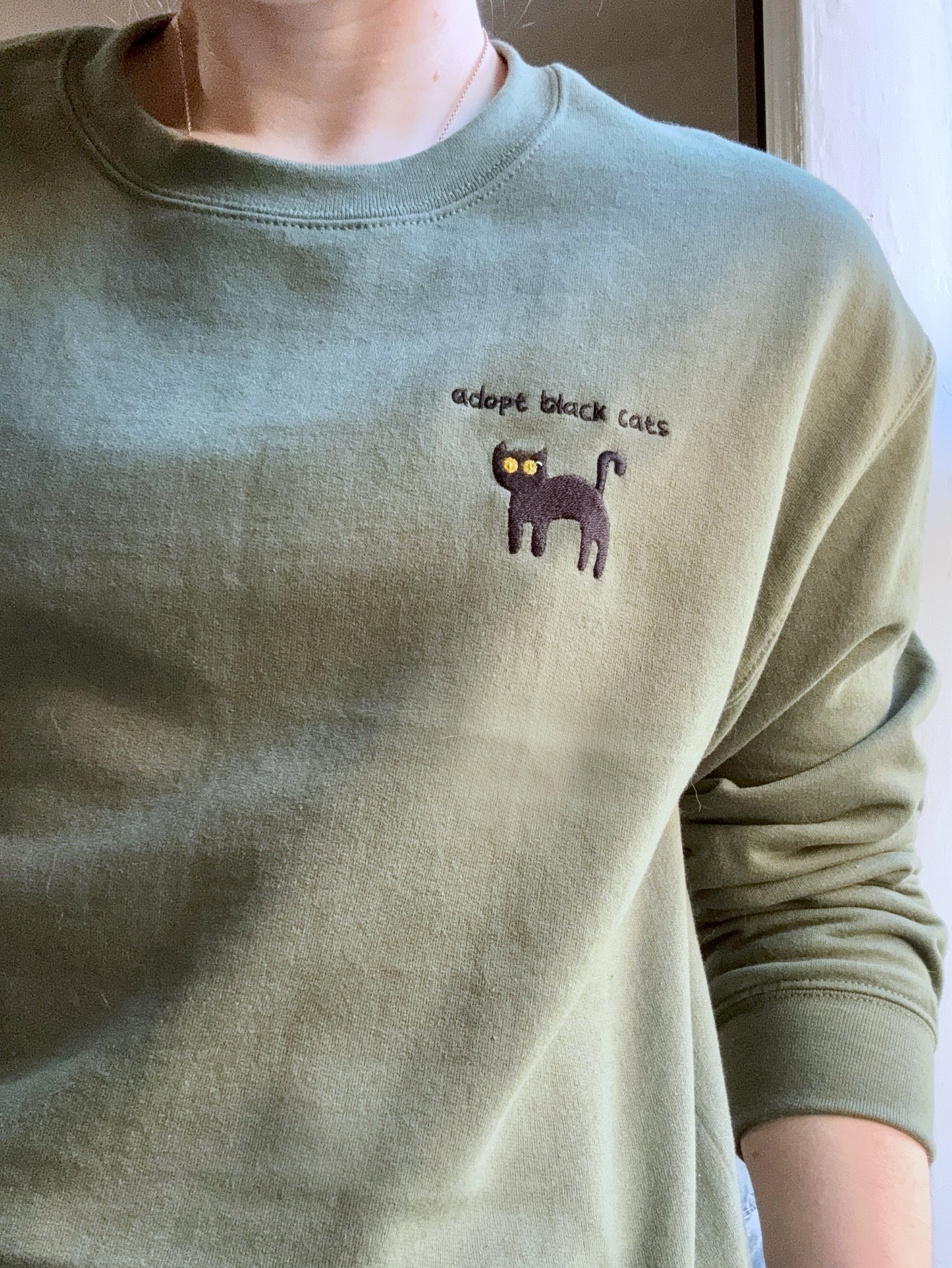 Adopt black cats embroidered crewneck sweatshirt product image (1)