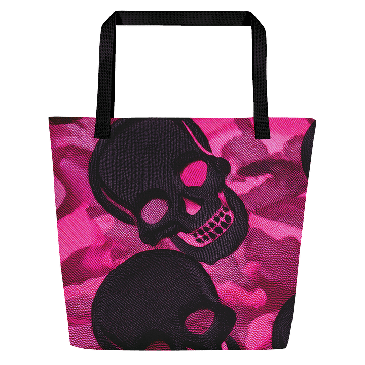 Large Tote Bag w/Pocket pink and black skull product image (1)