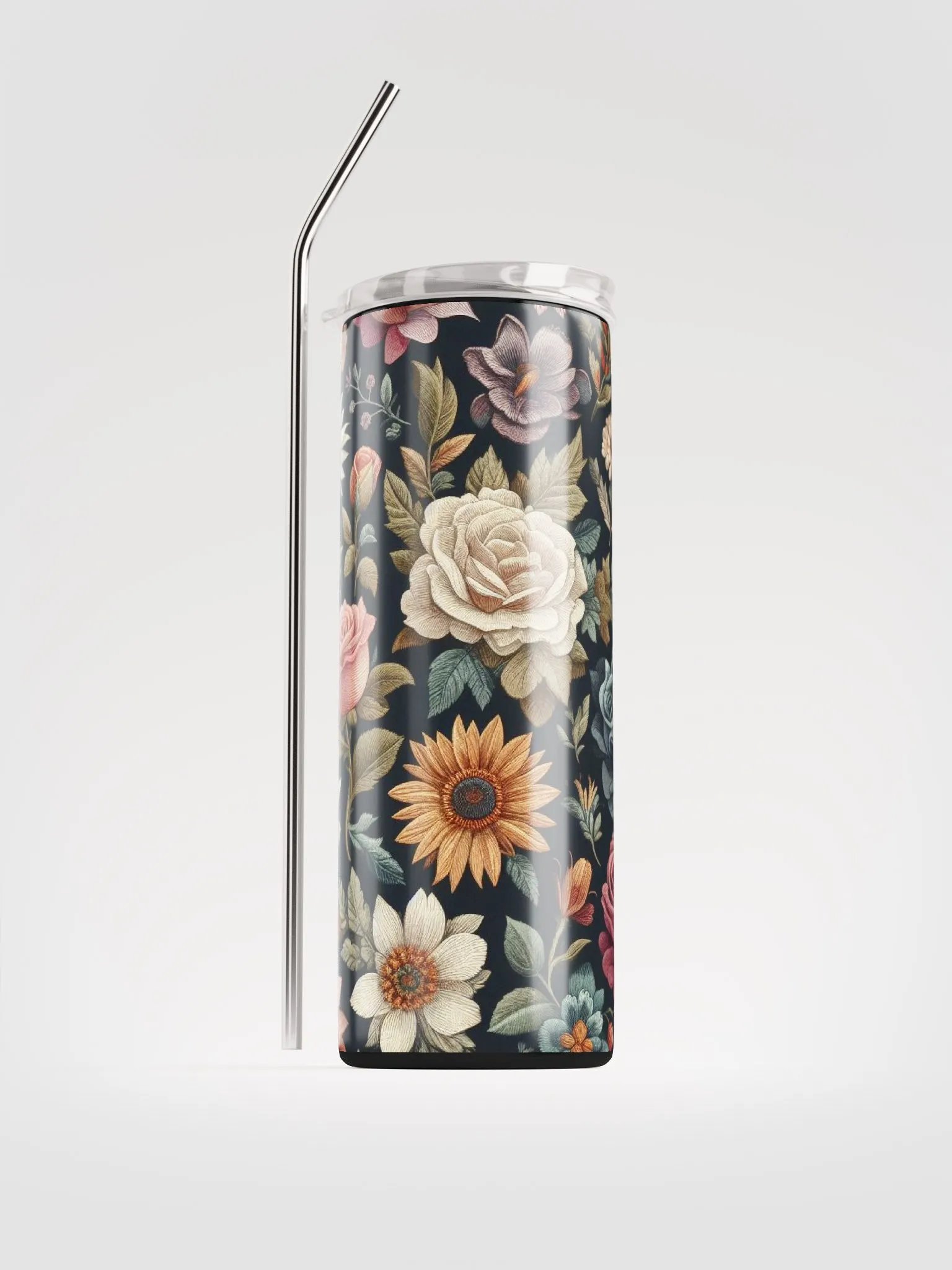Floral Embroidered Stainless Steel Tumbler - Sustainable Elegance product image (1)