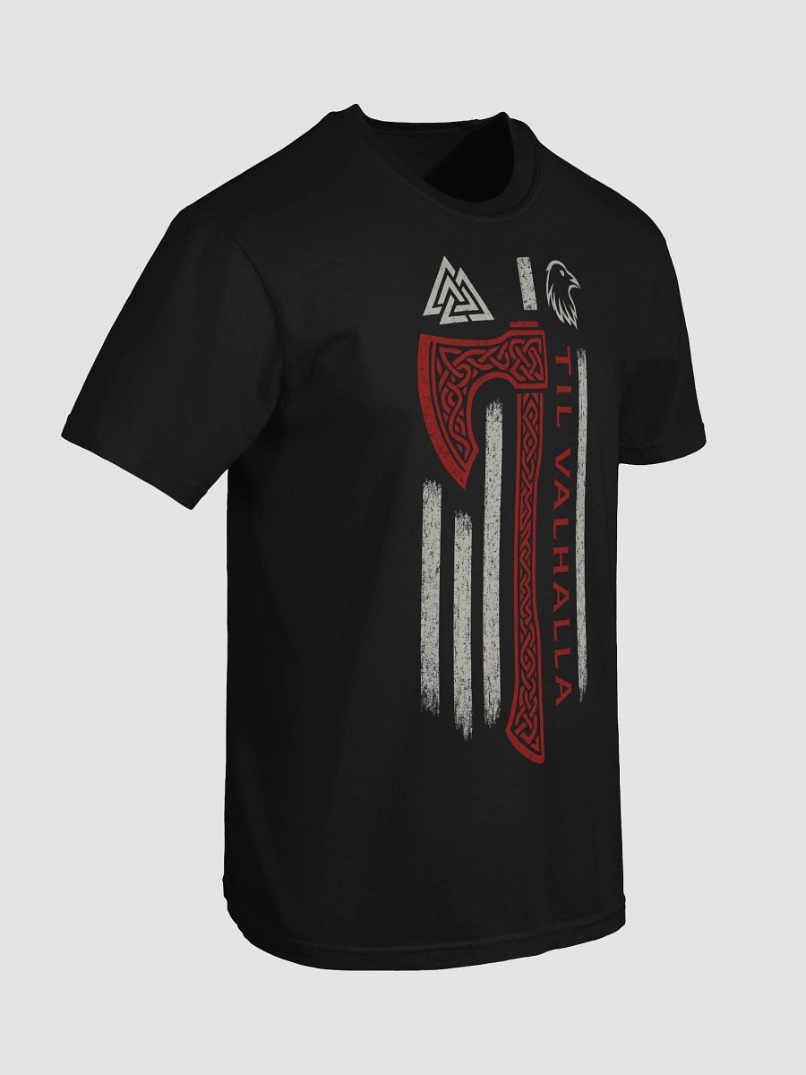 Til Valhalla Viking T-Shirt with Axe, Valknut and Raven – Norse Warrior Memorial Shirt product image (7)