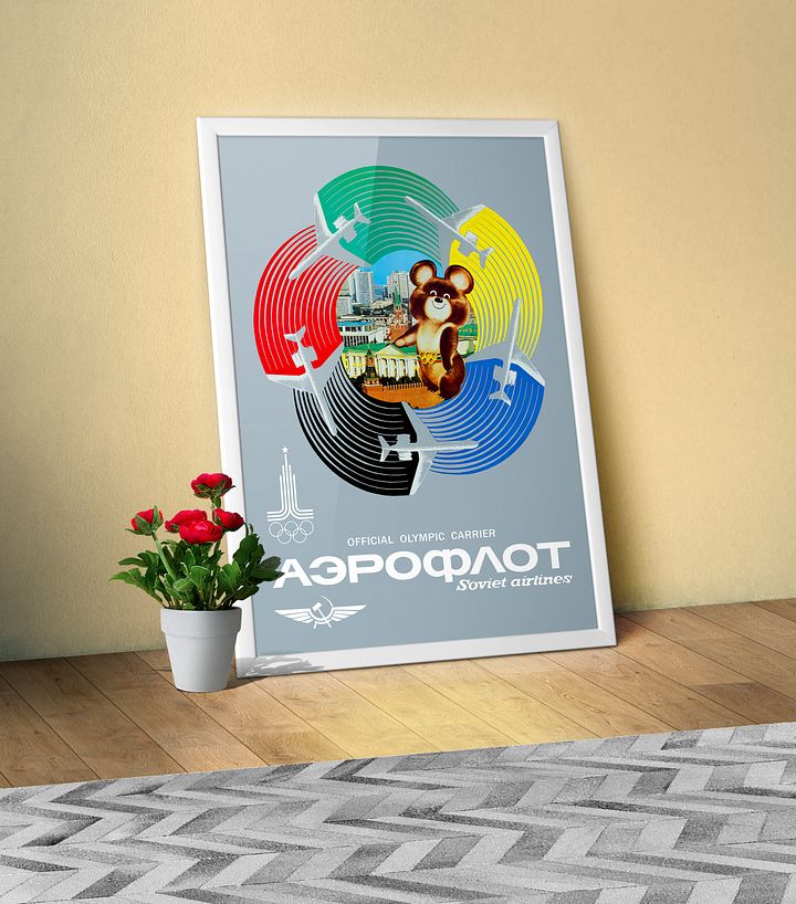 Soviet Aeroflot, USSR airlines Olympics 1980 — Soviet retro travel poster product image (1)
