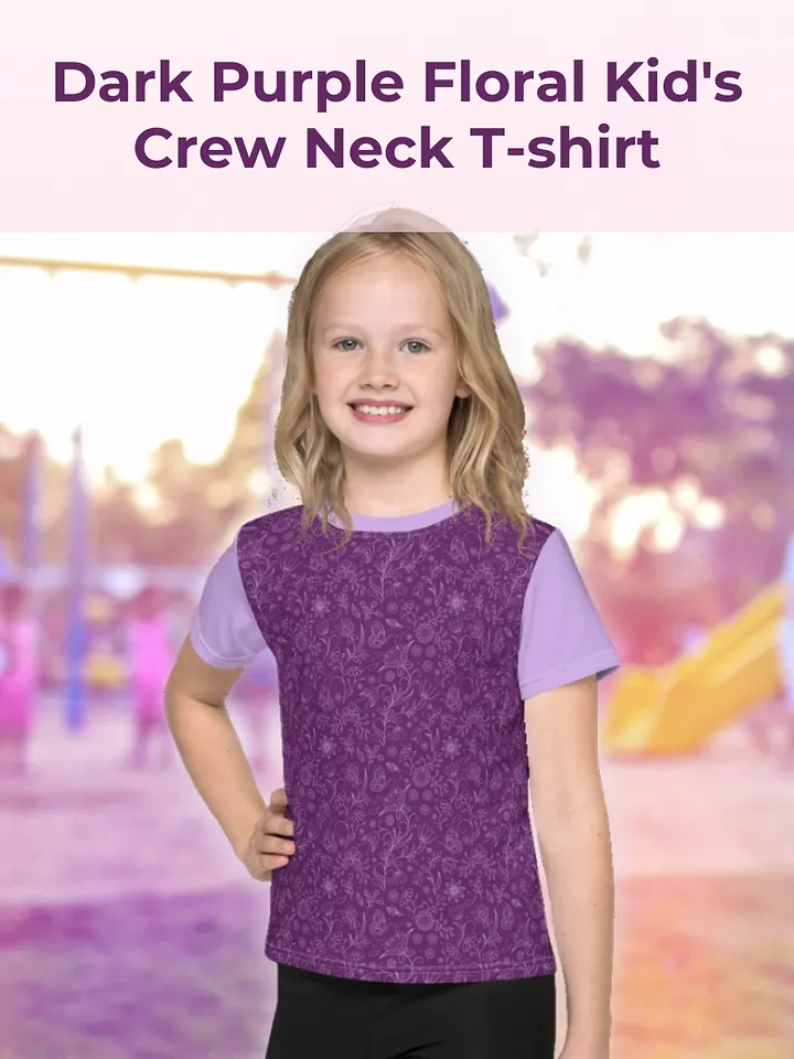 Dark Purple Floral Kid's Crew Neck T-shirt product image (1)