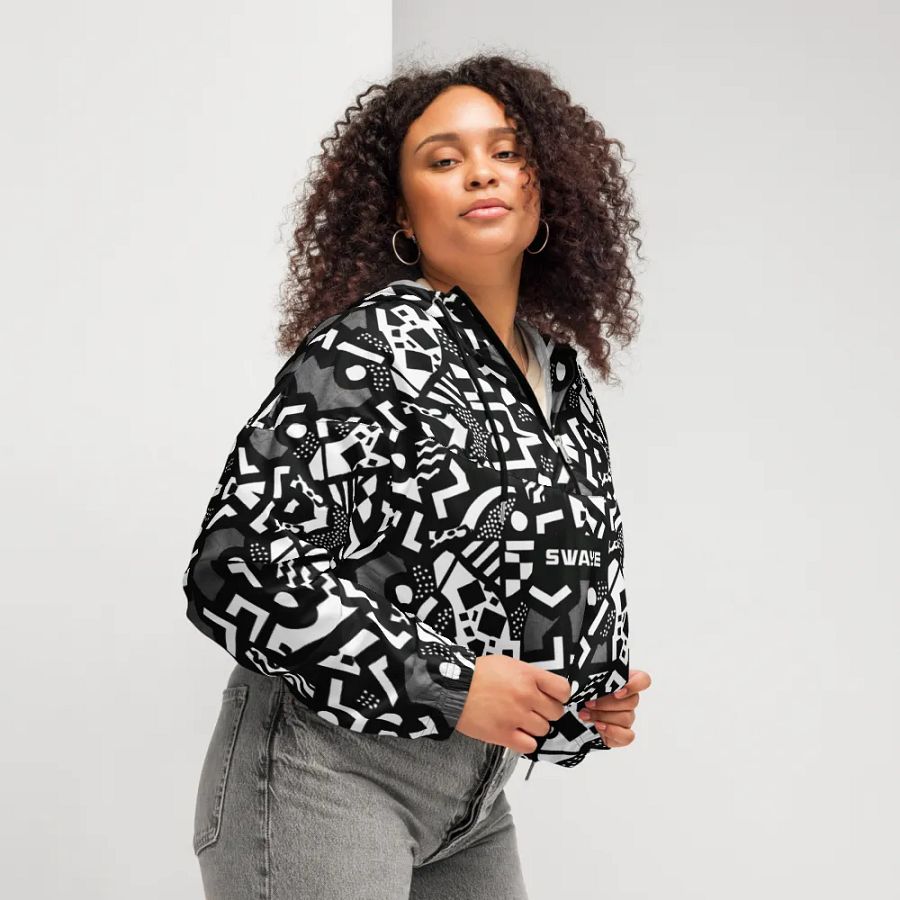 Monochrome 90s Vibes Crop Hoodie Windbreaker product image (10)