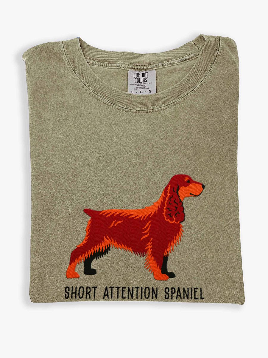 Short Attention Spaniel T-Shirt(Embroidered) of a Field Spaniel(Liver & Tan) product image (1)