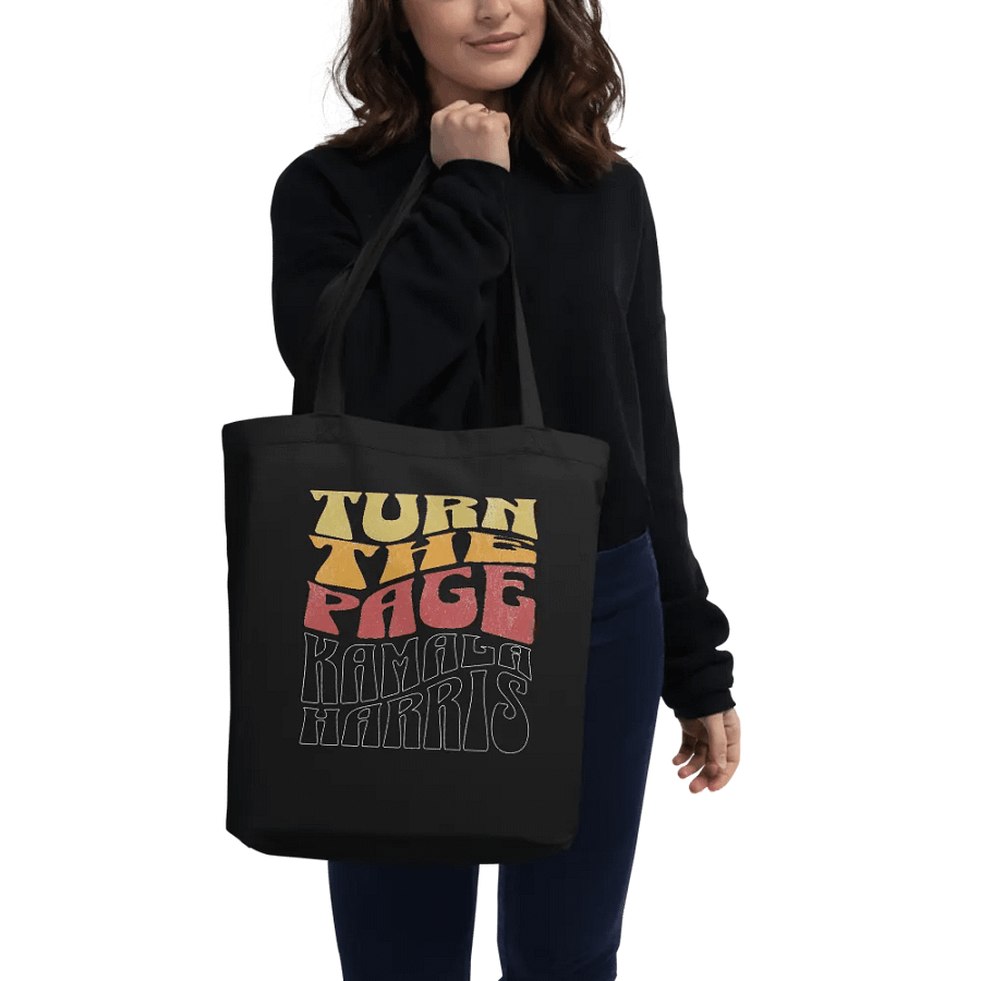 Turn The Page Kamala Harris Retro Groovy Design, Inspirational Message Tote Bag Vintage Style, product image (2)