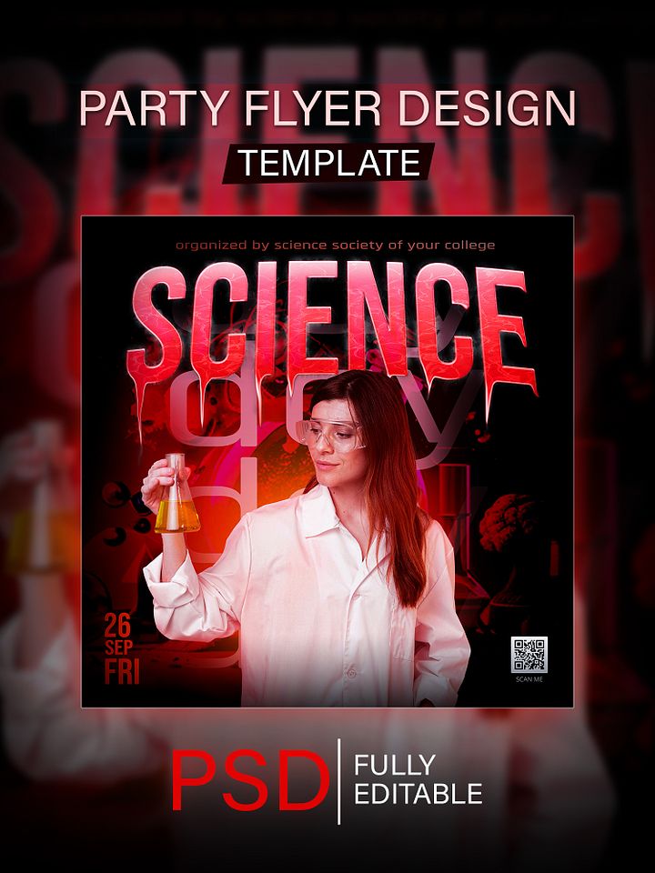 Science Party PSD Flyer Template | Editable Event Poster product image (1)