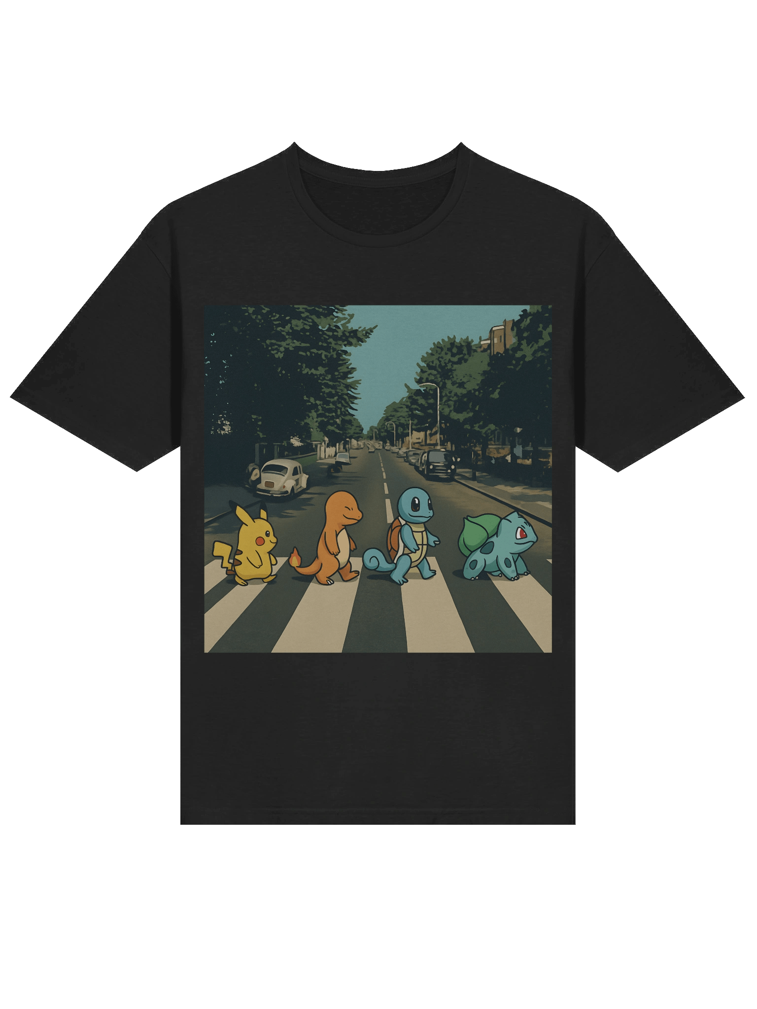 🚦 Abbey Road Pokémon Parody T-Shirt – Pikachu, Charmander, Squirtle & Bulbasaur Cross the Street product image (3)