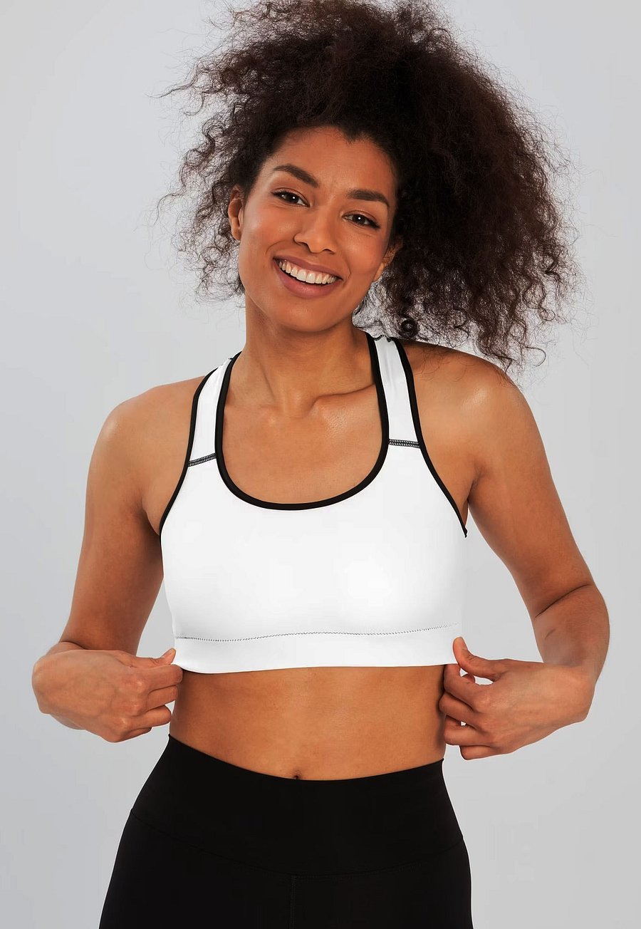 White Polka Dots on Red Padded Sports Bra product image (5)