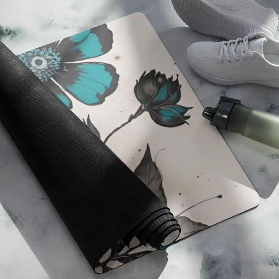 Vintage Teal Blossom Yoga Mat product image (4)