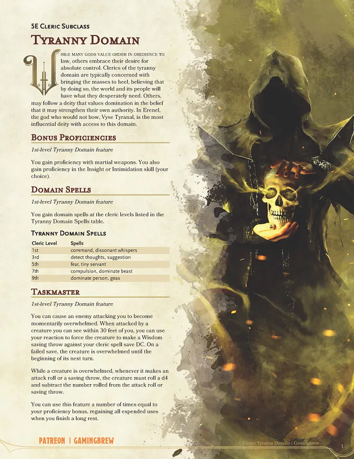 Tyranny | 5E Cleric Subclass product image (2)