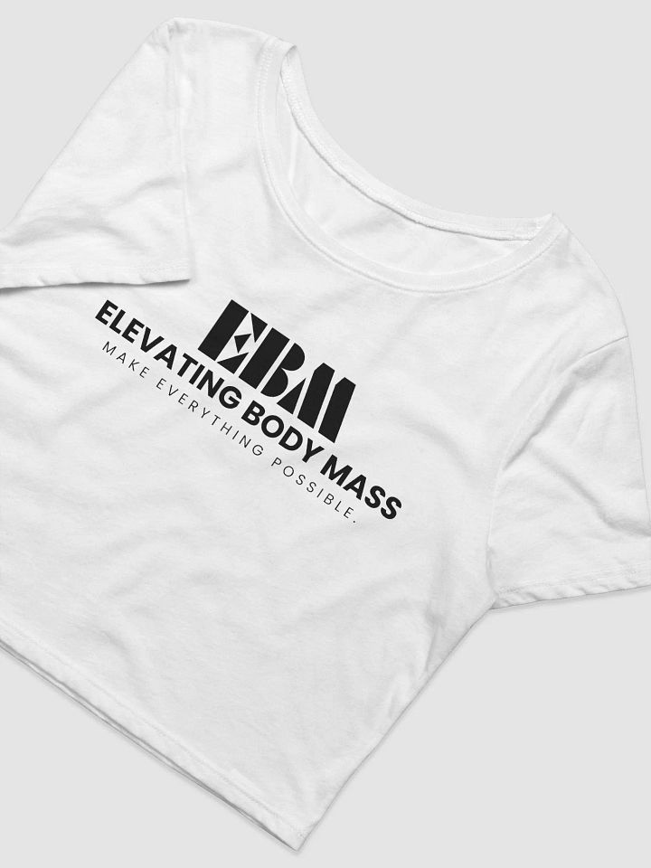 EBM White Women's Crop Baby Tee (Black Logo) product image (2)