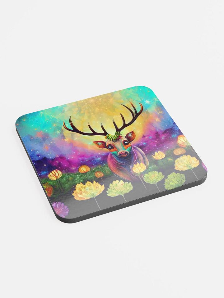 Cosmic Antler Deer Glossed Cork Coaster product image (2)