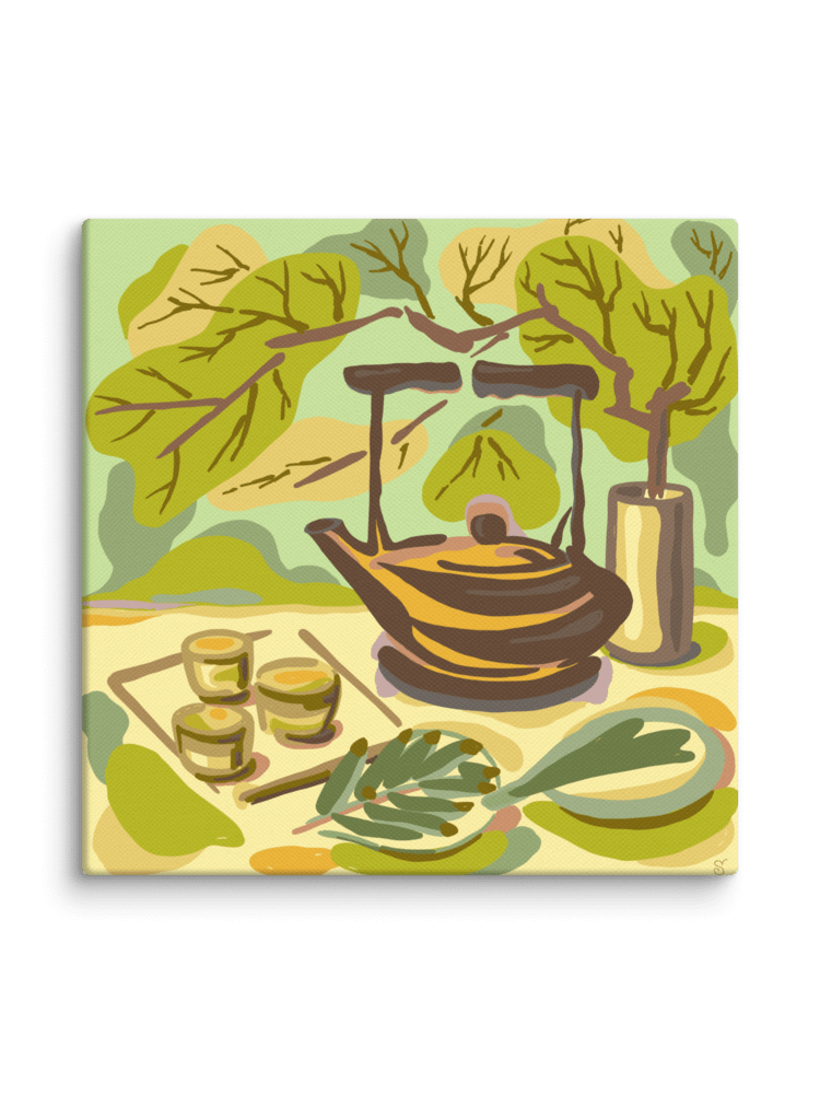Earthy Teapot and Teacups Canvas Art - Coffee Shop No. 2 product image (2)