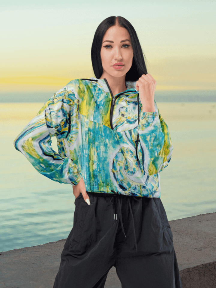 Ocean Majesty | Painted Seahorse | Women’s Cropped Windbreaker | Lightweight, Water-Resistant & Coastal Chic product image (1)