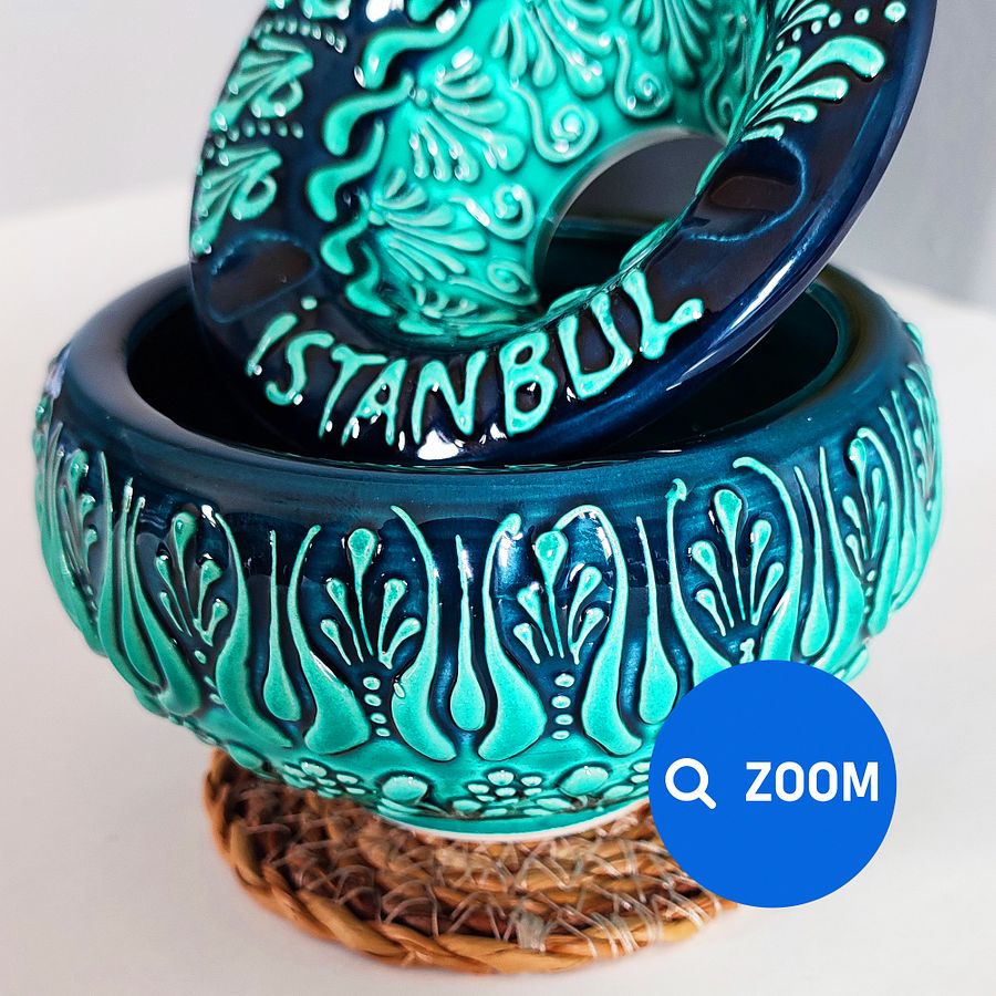 Ceramic ashtray, turquoise/green/emerald — handmade pottery product image (6)