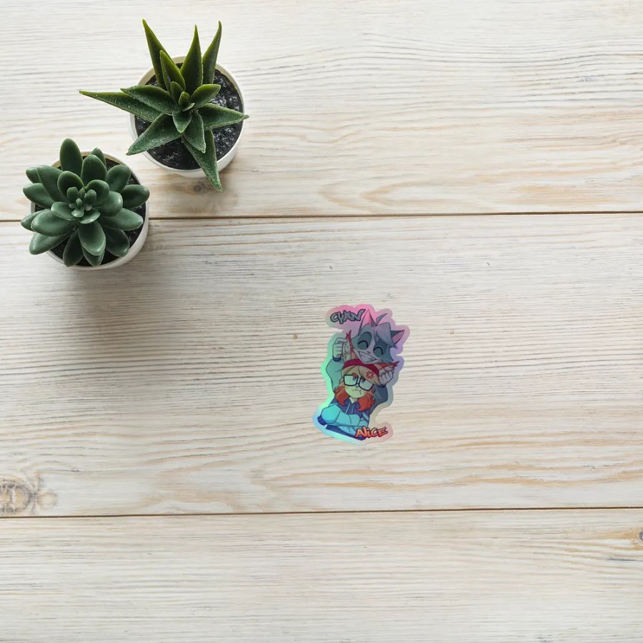 Cyan Teasing Alice's Ears Holographic Sticker product image (8)