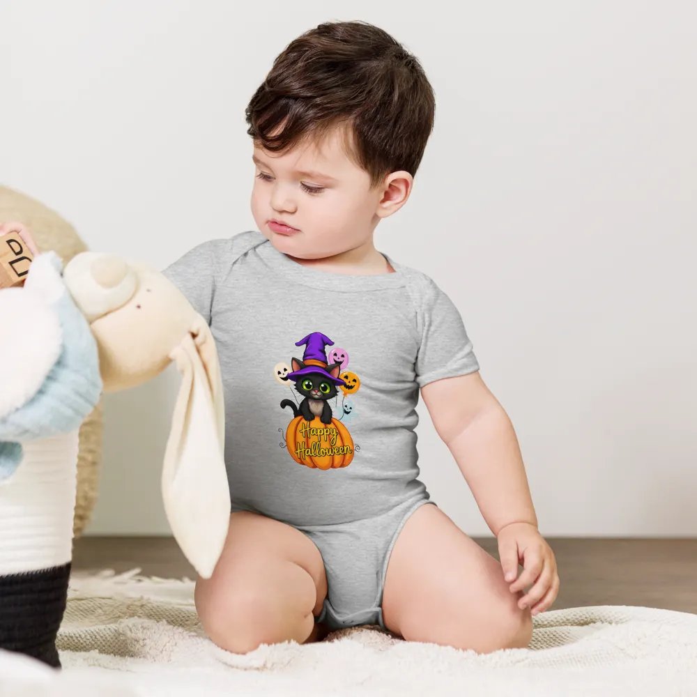 Witchy Sitting Pumpkin Cat Baby Romper Onesie product image (5)