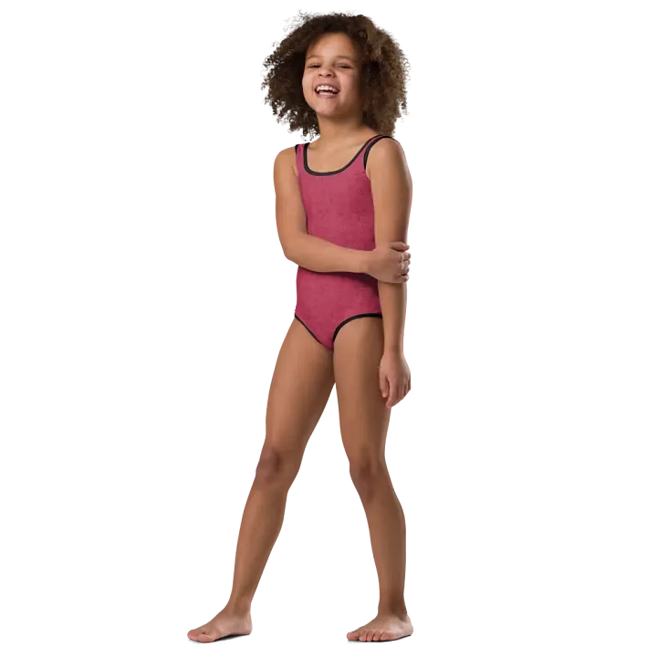 Gold Leaves and Chocolate Flowers Magenta Kids Swimsuit product image (2)