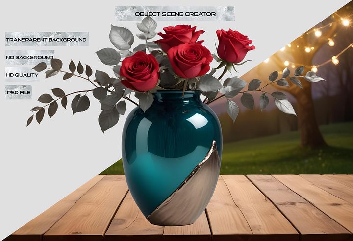 Elegant Teal Vase with Red Roses - PNG product image (2)