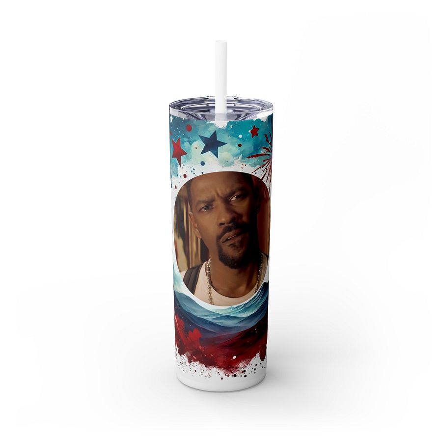Patriotic Tumbler Wrap Template for Canva with Editable Center Photo Fireworks and Stars Design product image (6)