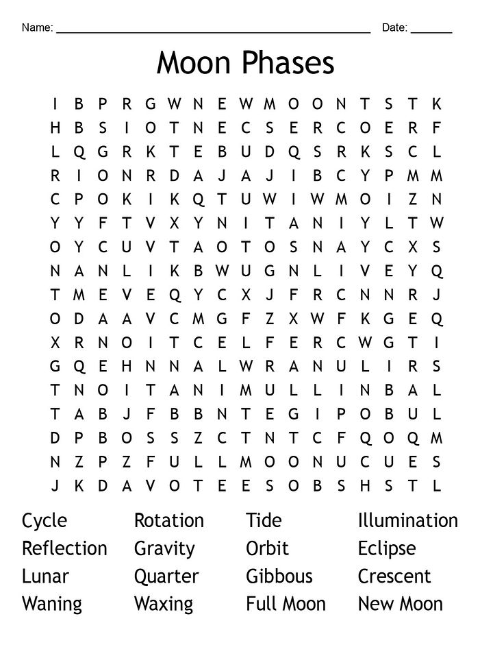 Printable Moon Phases Word Search – 16 Key Vocabulary Words! product image (1)