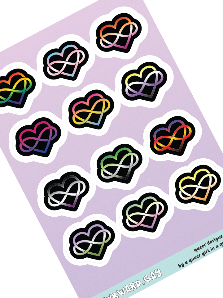 Multi Pride Gradient Polyamory Infinity Heart Sticker Sheet product image (1)