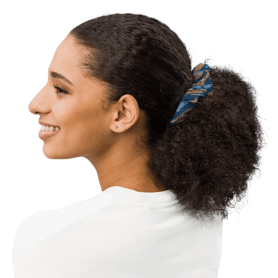 Hair Scrunchie - Blue and Brown Feathers on Blue Background product image (9)