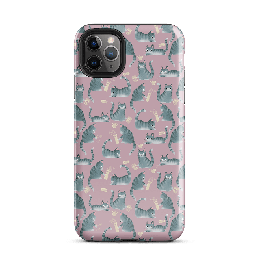 Bad Grey Tabby Cats Knocking Stuff Over Patterned iPhone Case, Pink product image (51)