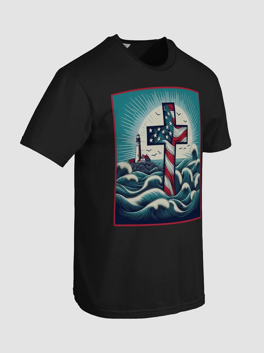 Lighthouse Patriot Cross Flag July 04th T-Shirt product image (101)