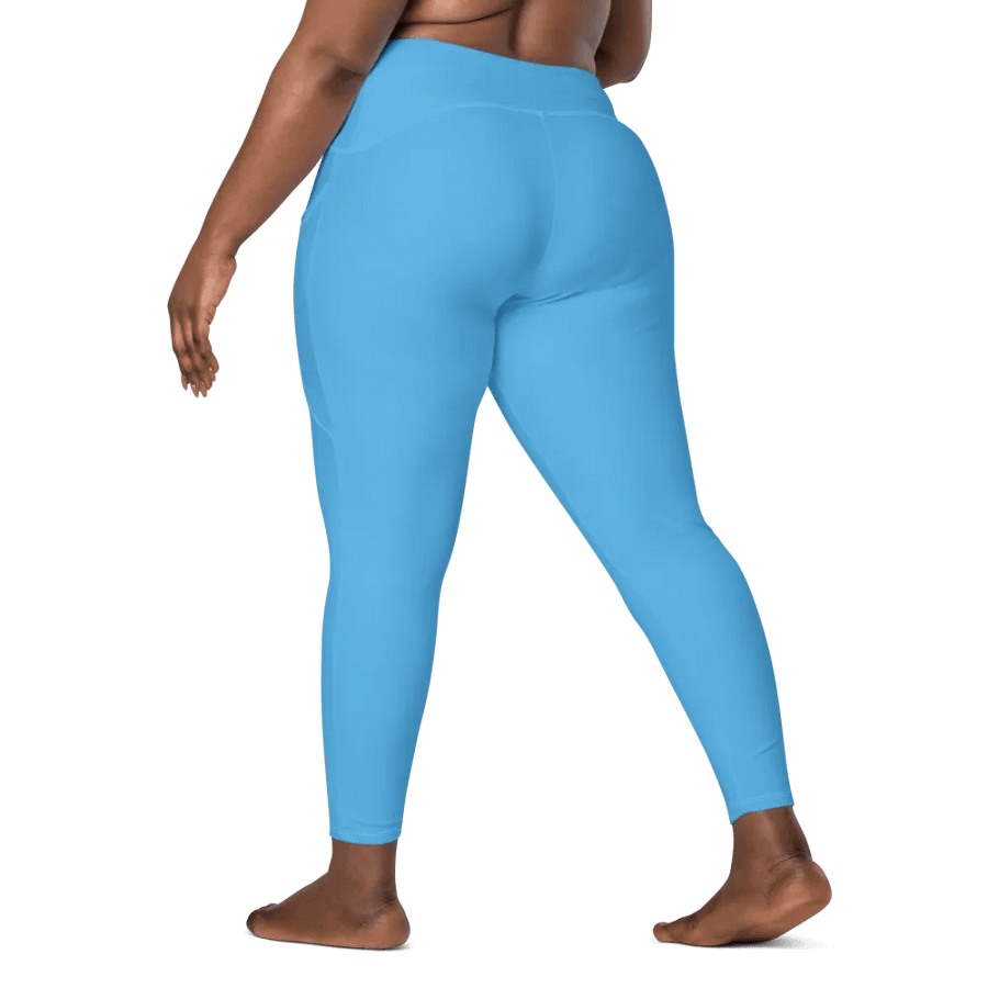 Plain Sky-Blue True Summer Women's High Waisted Premium Crossover Leggings with Pockets by Treasure Pie product image (9)