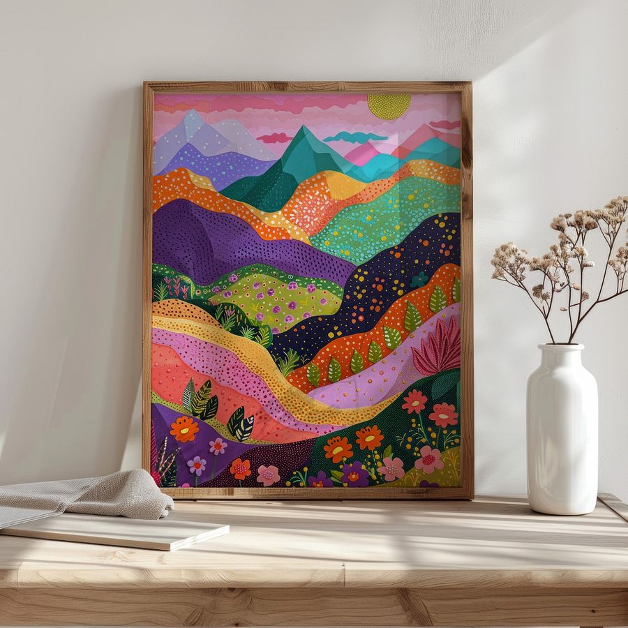 Mountain Scenery with Colorful Flowers Abstract Art Print product image (29)