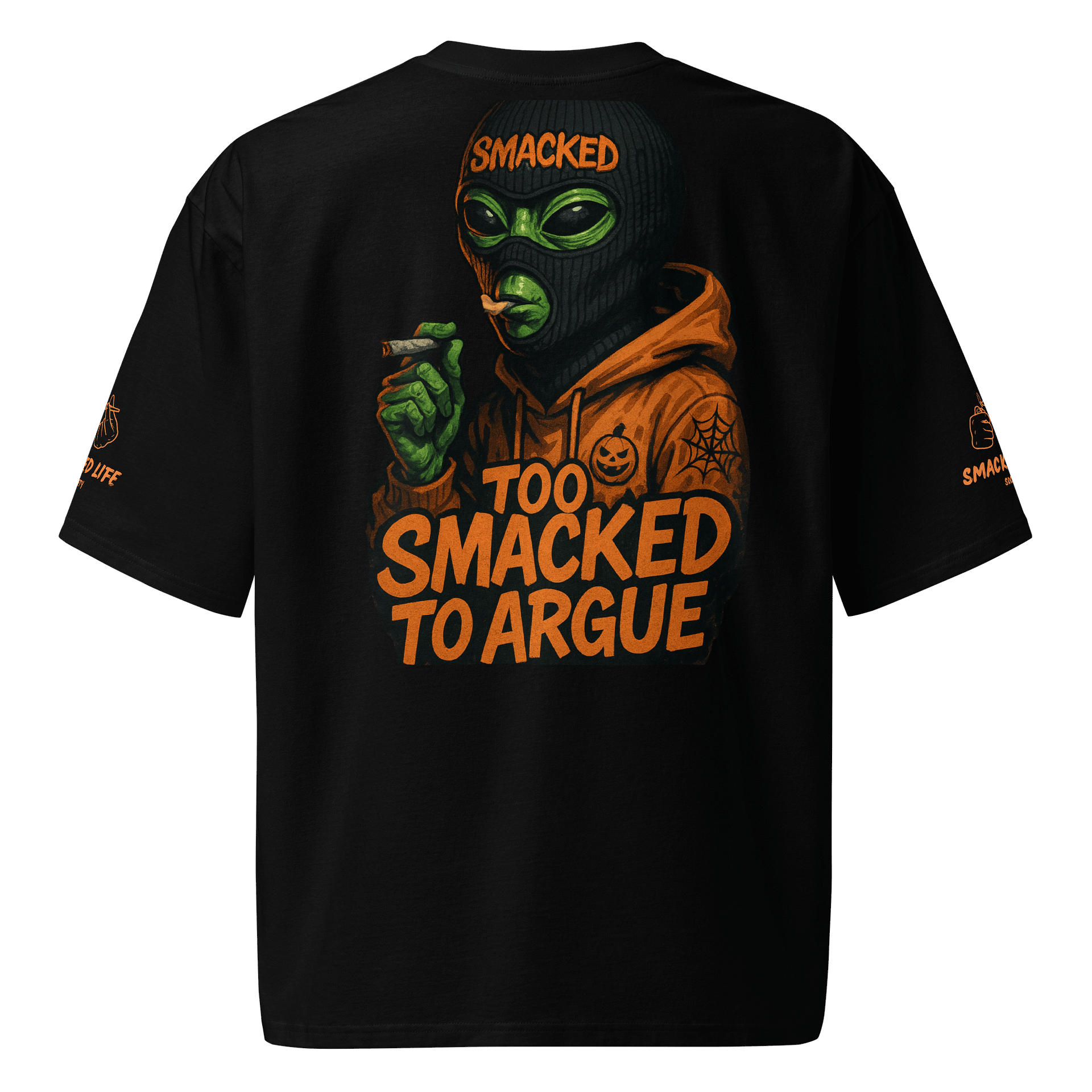 Too Smacked to Argue – Orange Alien in Ski Mask Oversized Unisex T-Shirt product image (2)