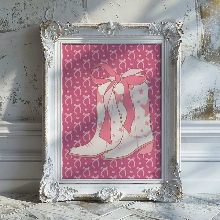 Cowgirl Boots with Pink Ribbon Coquette Art Print product image (17)