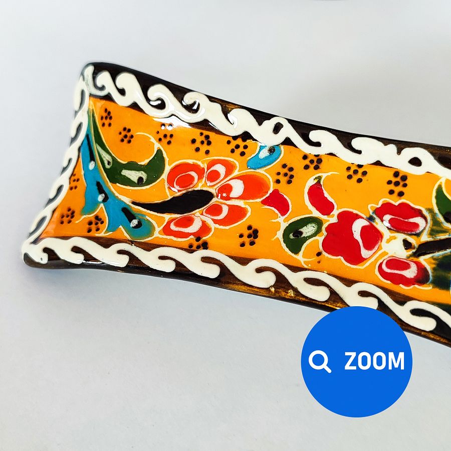 Ceramic spoon rest (Iznik style, blue-yellow) — handmade pottery product image (6)