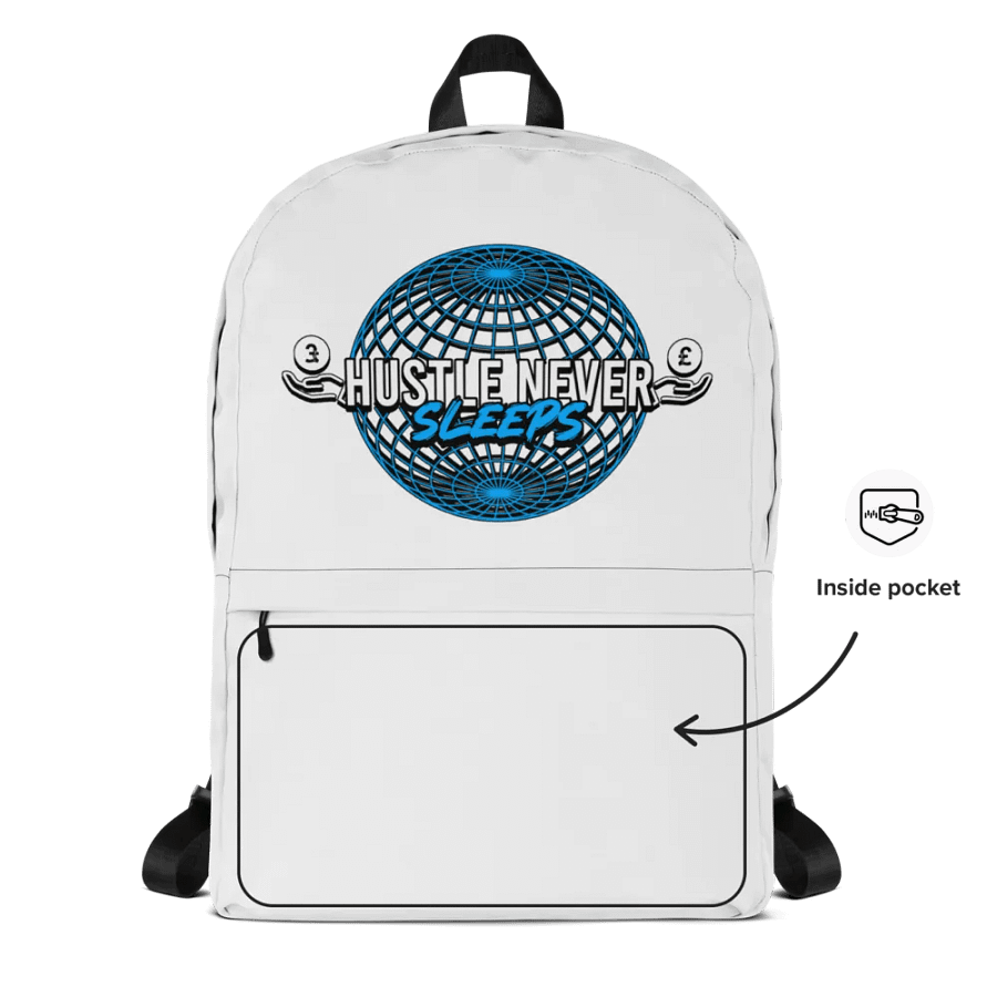 Hustle Never Sleeps Backpack (White) product image (4)