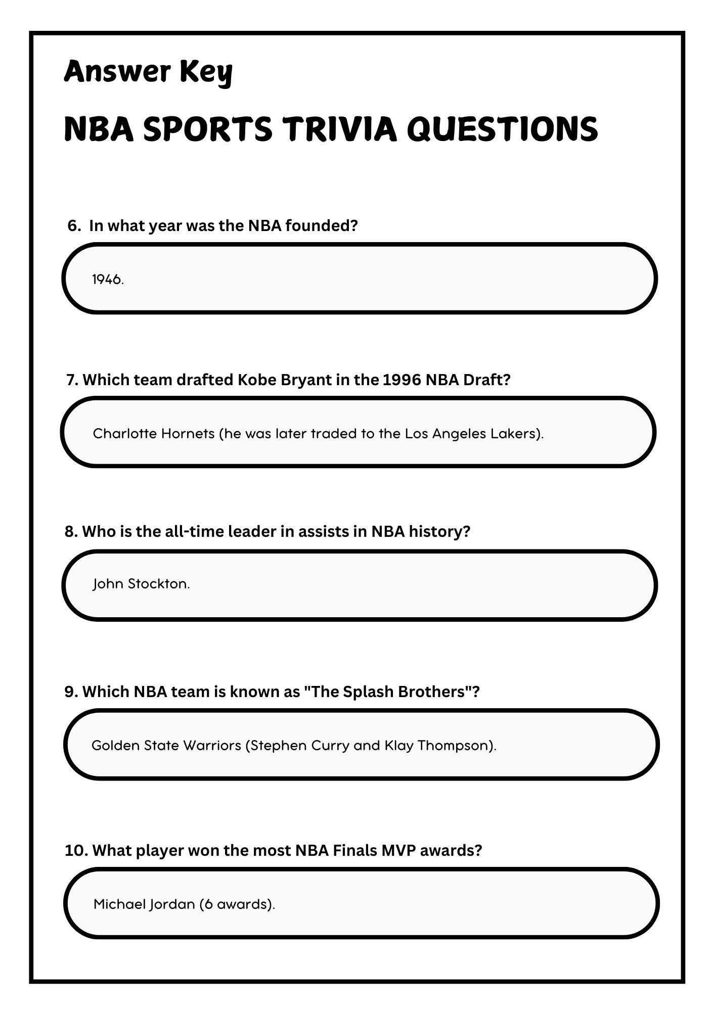NBA Sports Trivia – 10 Fun Questions & Answers (Printable Worksheet) product image (4)
