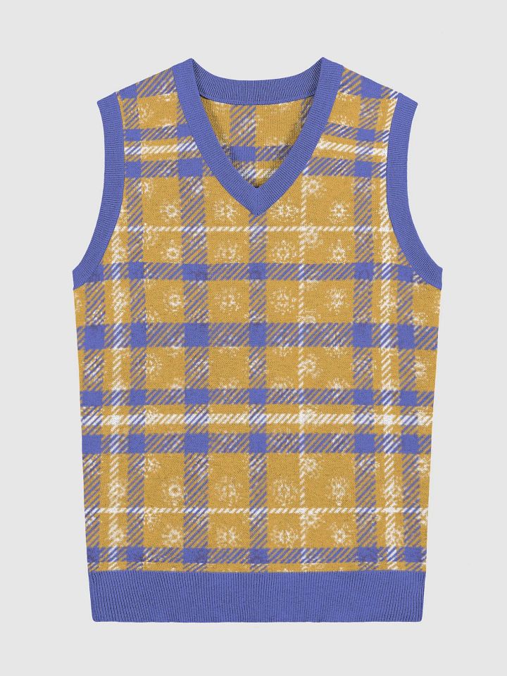Blue and Yellow Plaid Sweater Vest product image (1)