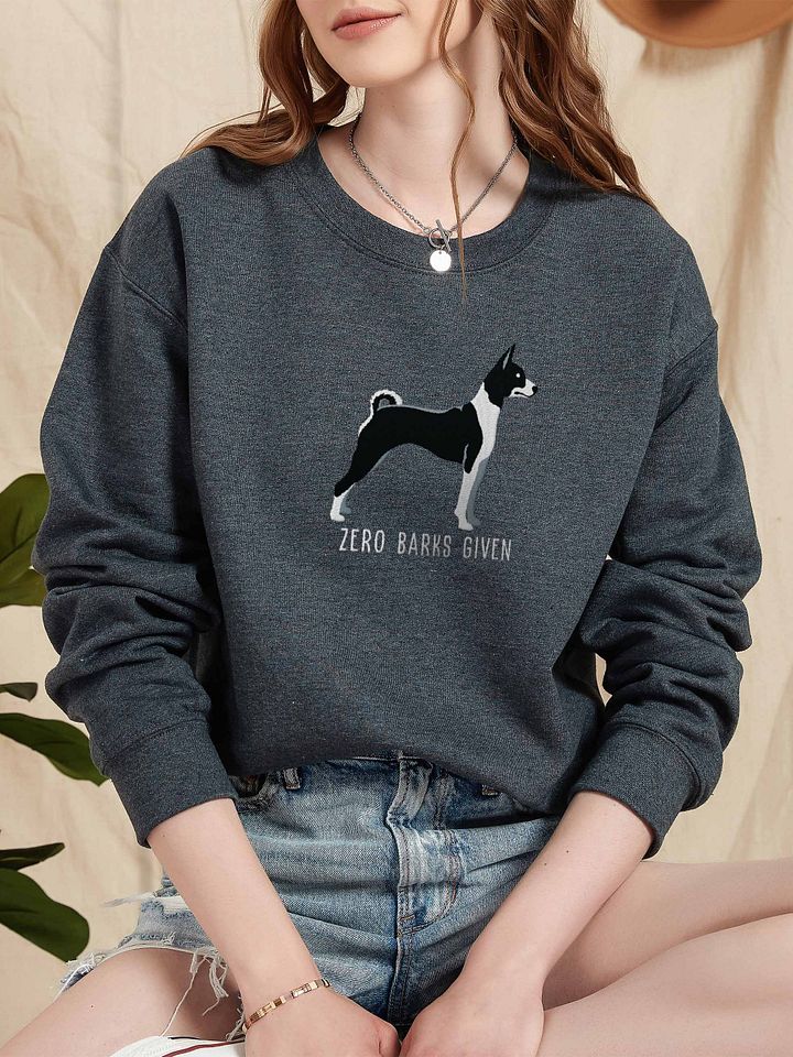 Zero Barks Given Sweatshirt (Embroidered) of a Basenji(Black & White) product image (2)