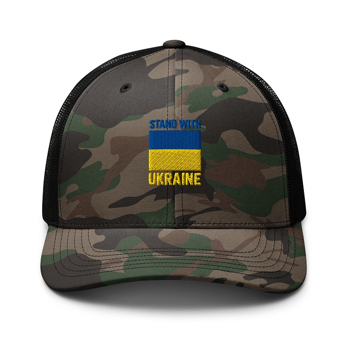 Stand with Ukraine Camo Trucker Hat product image (1)