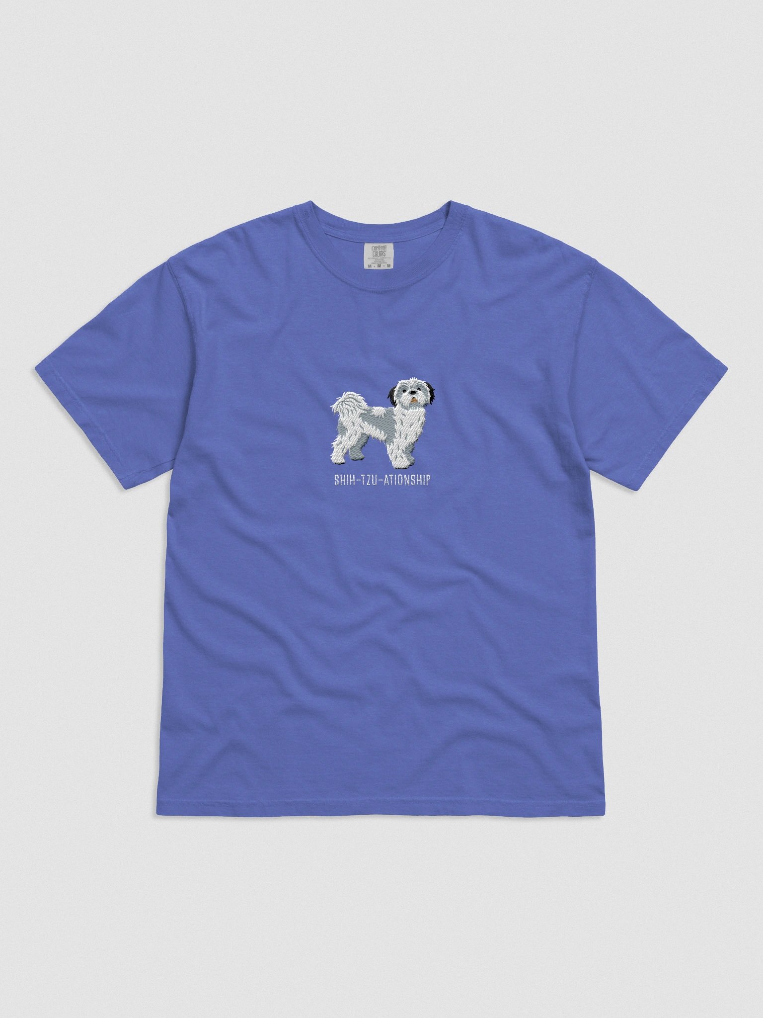 Shih-Tzu-ationship T-Shirt(Embroidered) of a Shih Tzu(Blue & White) product image (4)