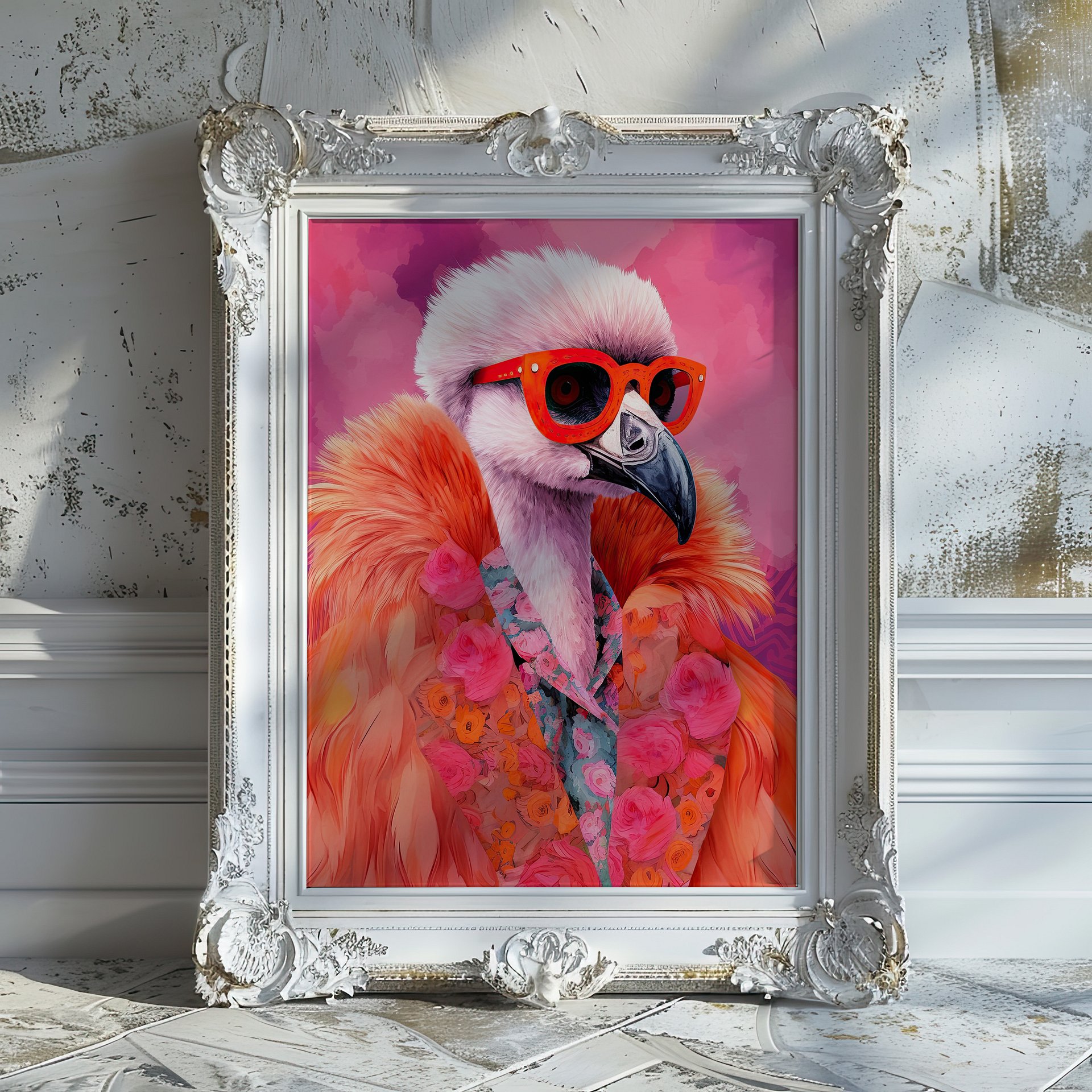 Anthropomorphic Flamingo in Orange Fur Funky Animal Portrait product image (13)