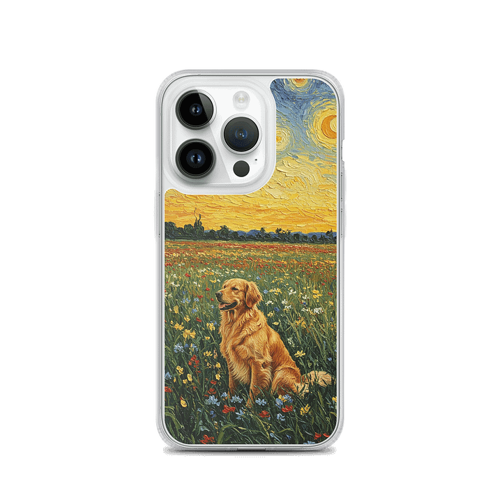Golden Retriever in Sunset Flower Field Van Gogh Style Art iPhone Clear Case product image (2)