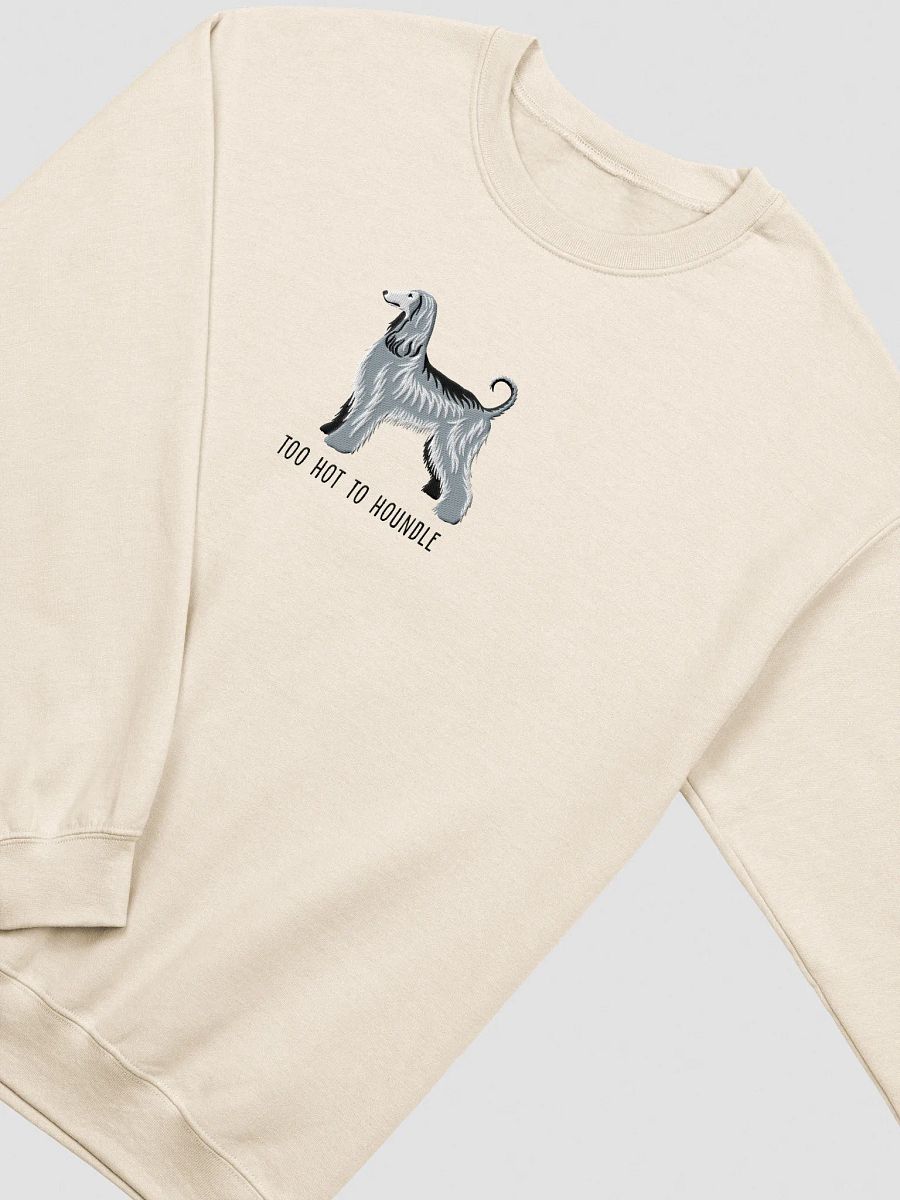 Too Hot to Houndle Sweatshirt (Embroidered) of an Afghan Hound(Blue) product image (12)