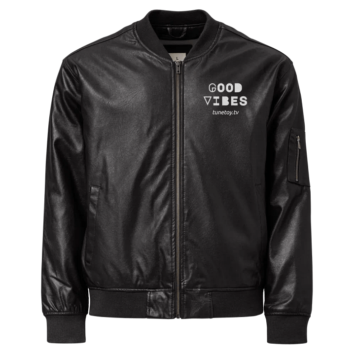 Embroidered Good Vibes Heavyweight Faux Leather Bomber Jacket product image (1)