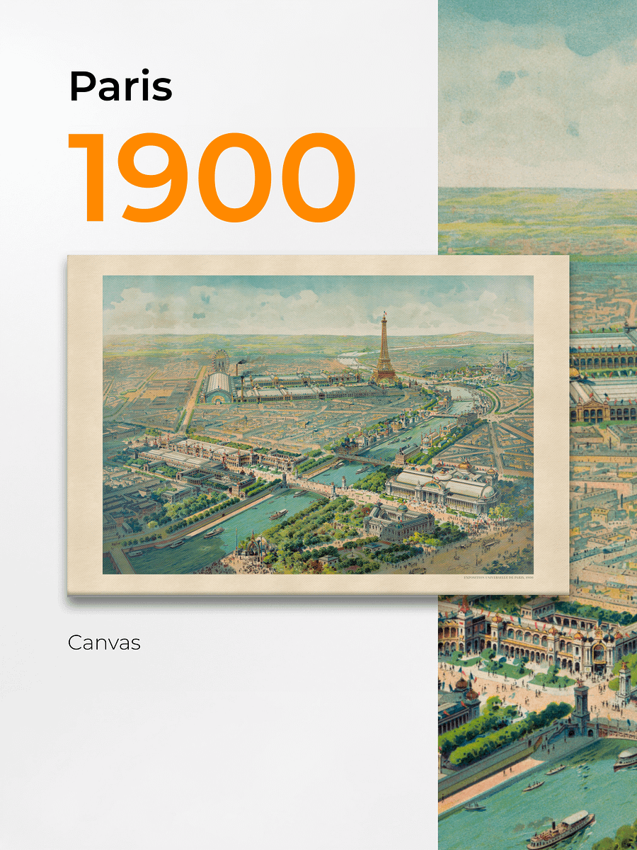 Paris 1900 Canvas Print – Hand-Drawn Historic City Map product image (1)