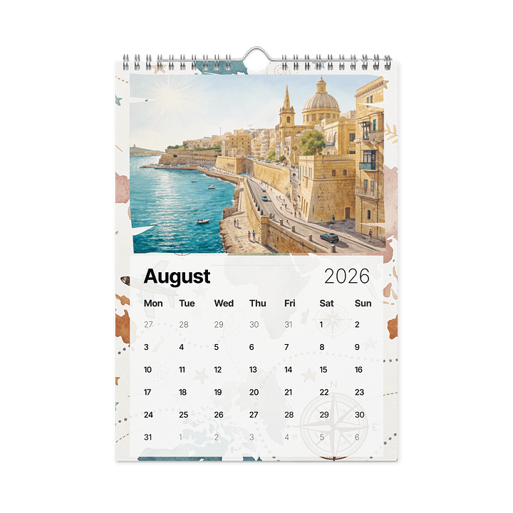 World Capitals 2026 – A Dream Voyage Through Rare & Beautiful Cities (Watercolor Art Calendar) product image (2)